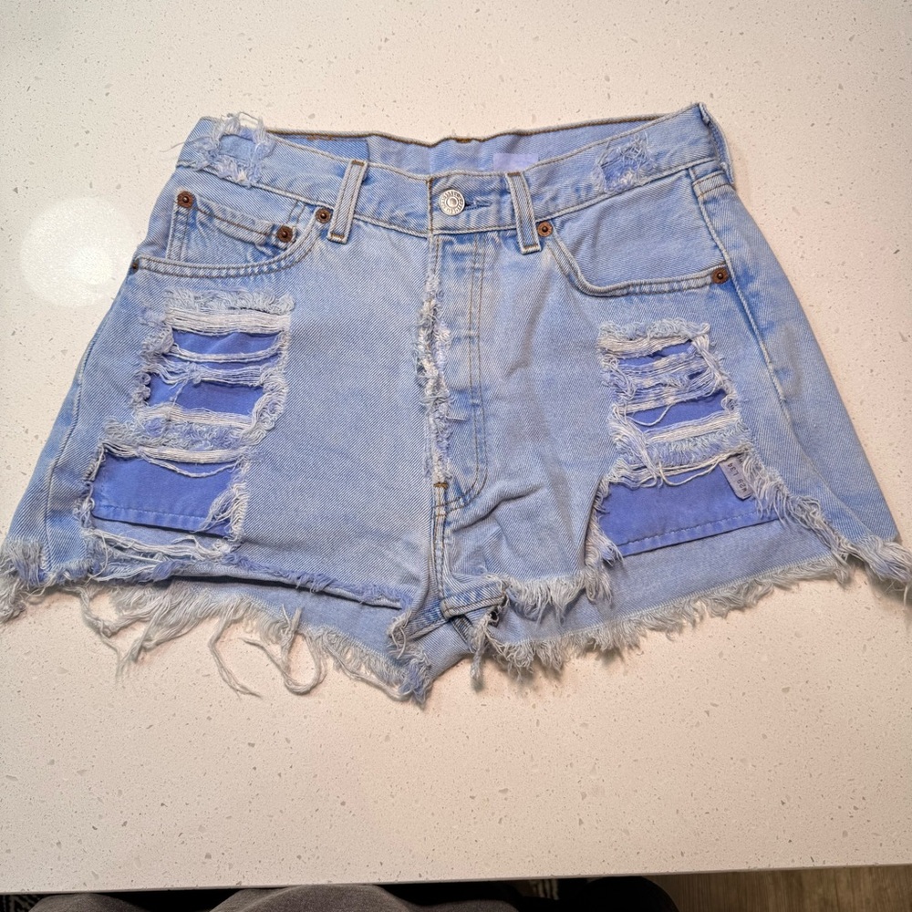 Levi's Light Blue Distressed Denim Jean Shorts size 25